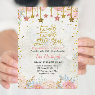 Invitación Chicas Twinkle Little Star Baby Shower