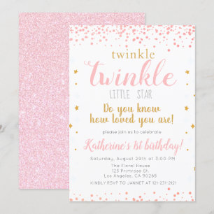 Invitación Chicas Twinkle Little Star Pink & Gold