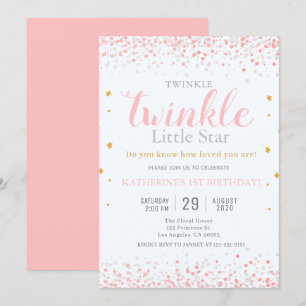 Invitación Chicas Twinkle Little Star Pink & Gold Primer cump