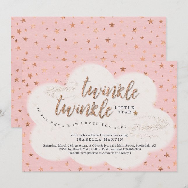Invitación Chicas Twinkle Twinkle Little Star Baby Shower (Anverso / Reverso)