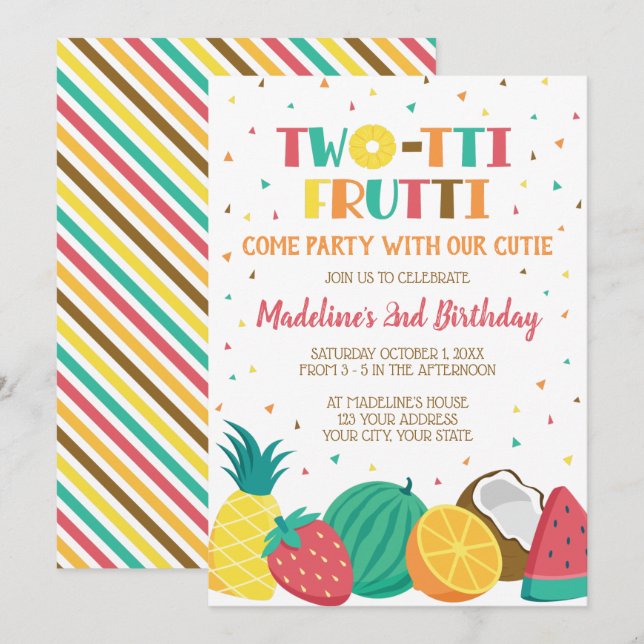 Invitación Chicas Twotti Frutti Segundo Tema De Fruta De Cump (Anverso / Reverso)