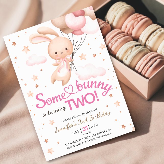 Invitación Chicas ¡Un conejo es DOS! Bunny 2º cumpleaños (Subido por el creador)