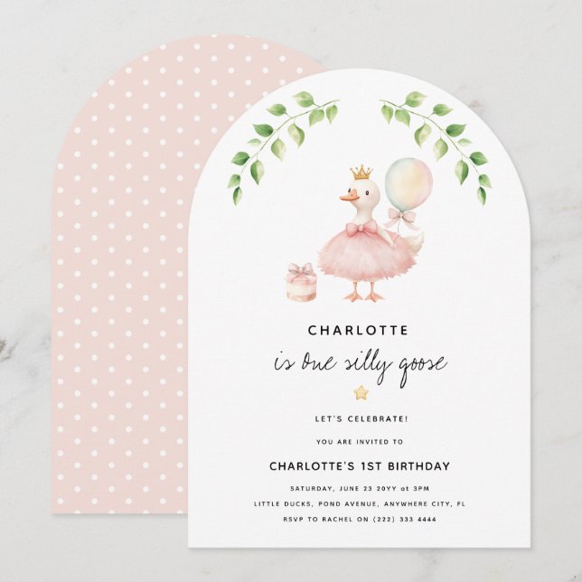 Invitación Chicas, un Fiesta de cumpleaños de Goose (Anverso / Reverso)