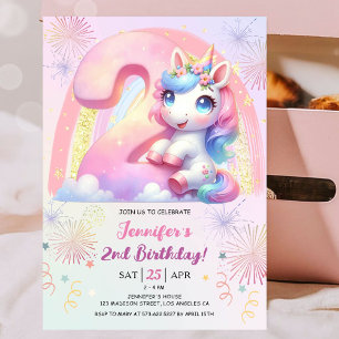 Invitación Chicas Unicornio Magical Rainbow Fiesta de segundo