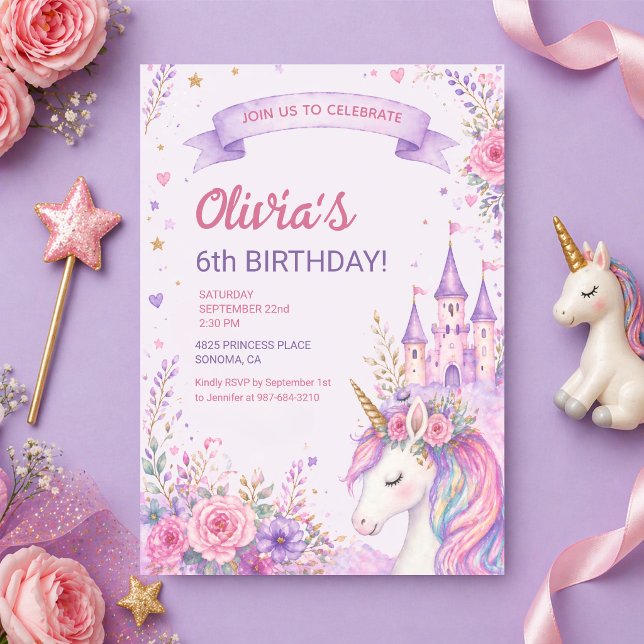 Invitación Chicas Unicornio Púrpura 6º Cumpleaños (Subido por el creador)
