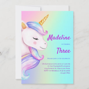 Invitación Chicas unicornios invitan al cumpleaños Pastel Rai
