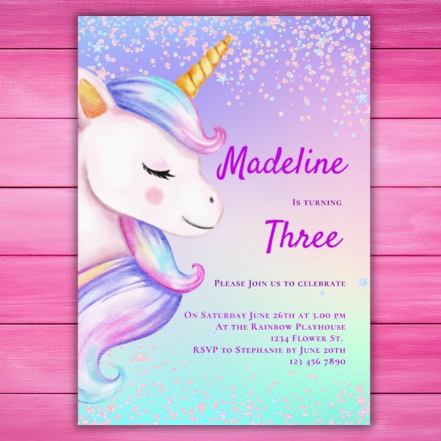 Invitación Chicas unicornios invitan al cumpleaños Pastel Rai (Subido por el creador)