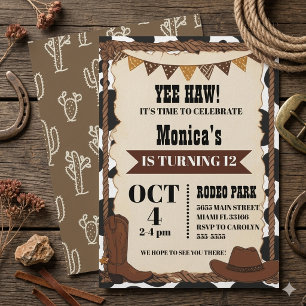 Invitación Chicas Vaquera del Oeste Rodeo de cumpleaños númer