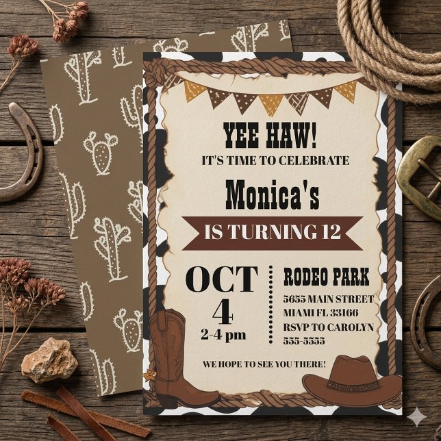 Invitación Chicas Vaquera del Oeste Rodeo de cumpleaños númer (Subido por el creador)