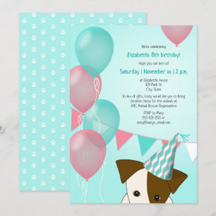 Invitación chicas verde azulados globos rosados fiesta de cum