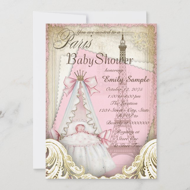 Invitación Chicas Vintage Paris Baby Shower (Anverso)