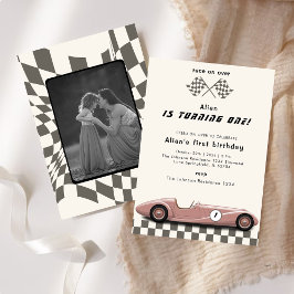 Invitación Chicas Vintage Pink Race Car Primer Fiesta de cump