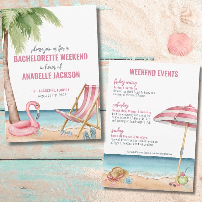 Invitación Chicas Weekend Beach Bachelorette (Watercolor Beach Destination Bachelorette Weekend Invitation)
