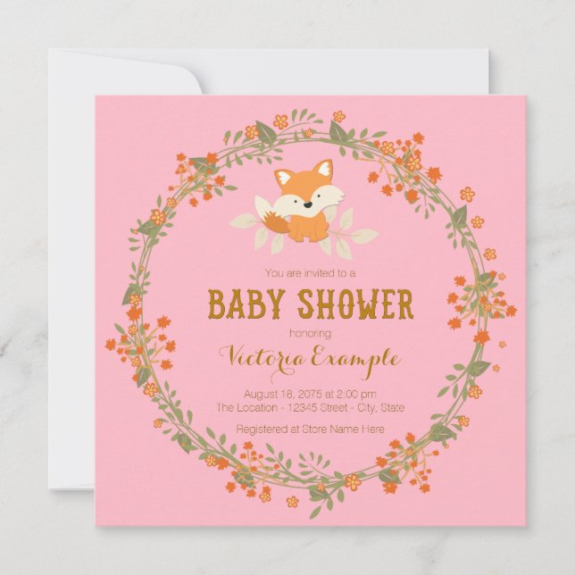 Invitación Chicas Woodland Fox Baby Shower (Anverso)