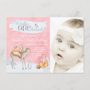 Invitación Chicas Woodland Winter ONEderland Foto Cumpleaños