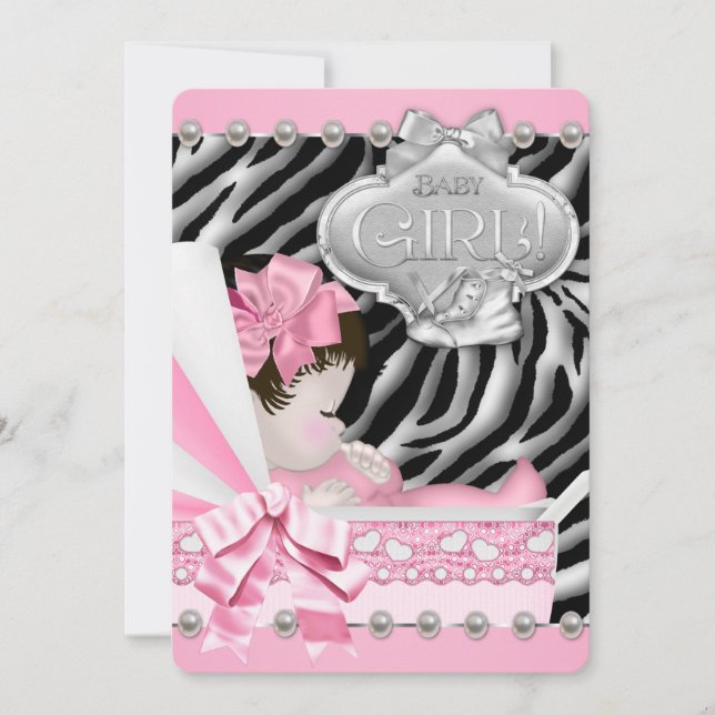Invitación Chicas Zebra Baby Shower (Anverso)