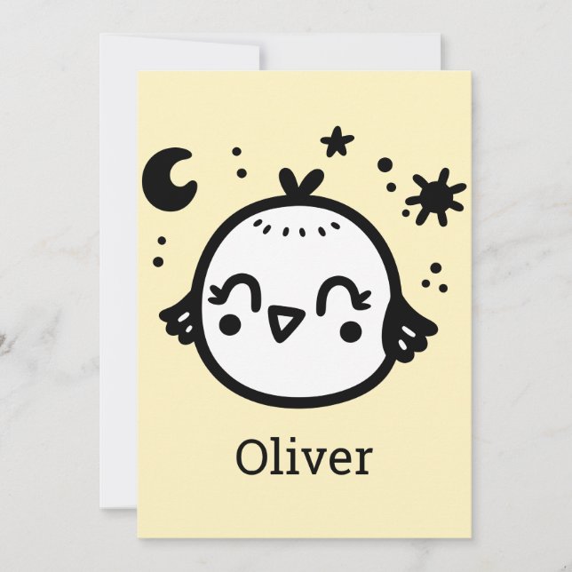 Invitación Chick alegre - Kawaii Bird Line Art" (Anverso)