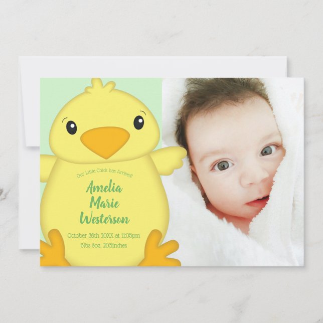 Invitación Chick Baby Shower Green (Anverso)