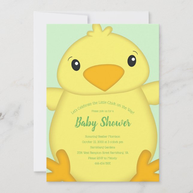 Invitación Chick Baby Shower Green (Anverso)
