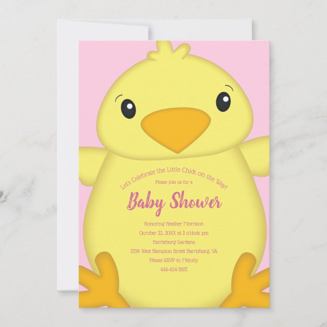 Invitación Chick Baby Shower Pink (Anverso)