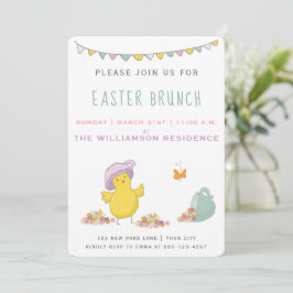 Invitación Chick con una taza de té - Brunch de Pascua