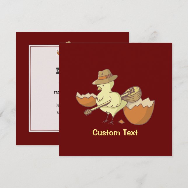 Invitación Chick de Pascua con Bouzouki (Anverso / Reverso)
