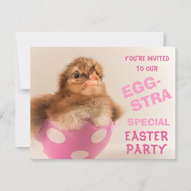 Invitación Chick en Egg Eggstra Fiesta especial de Pascua (Anverso)