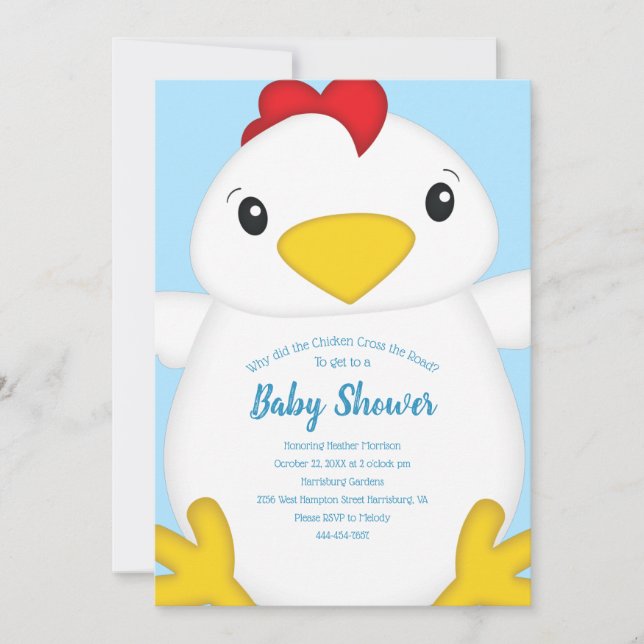 Invitación Chicken Baby Shower Blue (Anverso)