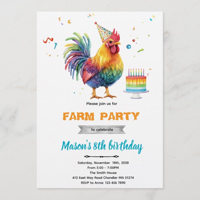 Invitación Chicken Birthday Party Invitation (Anverso)
