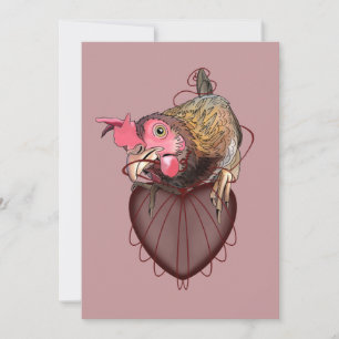 Invitación Chicken sacando cuerdas de corazón camiseta