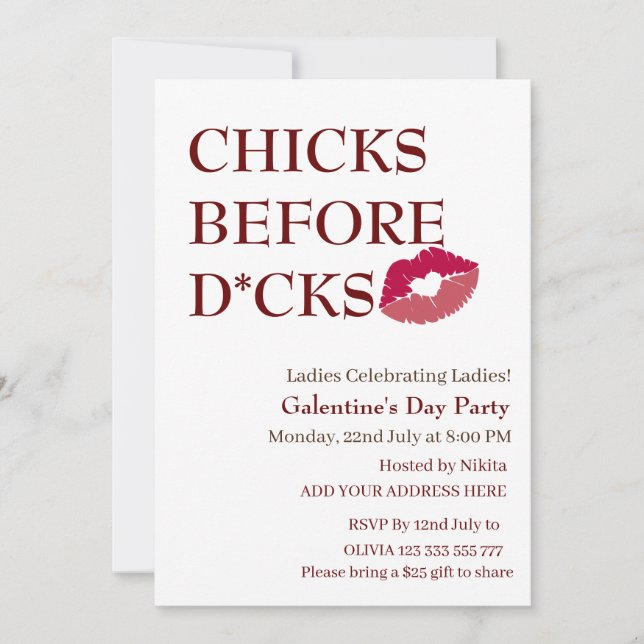 Invitación CHICKS ANTES DE LA Noche de las Damas de Galentine (Anverso)