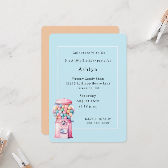 Invitación Chicle Cumpleaños Caprichoso (Anverso/Reverso In Situ)
