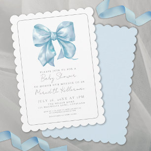 Invitación Chico Acuarela Cinta Azul Lazo Baby Shower