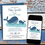 Invitación Chico acuarela de ballena feliz<br><div class="desc">Feliz invitación a rociar a un bebé de ballena. Este bonito diseño acuático tiene una mami y una ballena bebé nadando en el océano con letras de manos extravagantes y tipografía. La redacción es editable, incluyendo el poema de la rociada de bebé. Un tema muy popular para los niños que...</div>