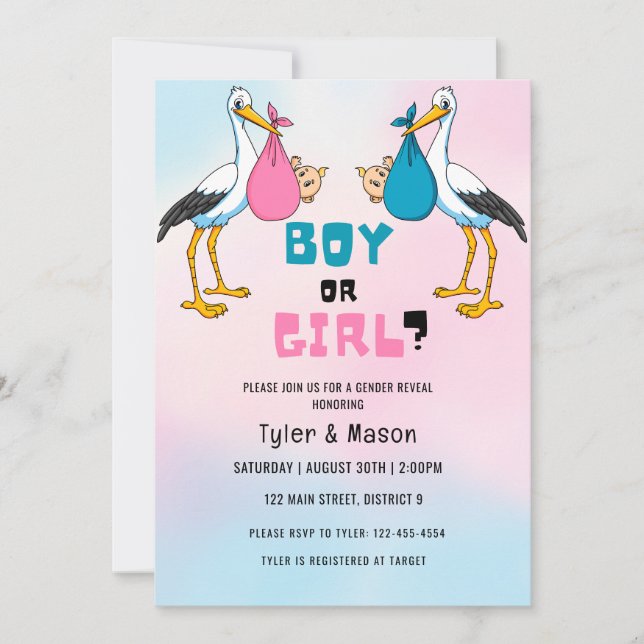 Invitación Chico acuarela o Fiesta de revelación de género Ch (Anverso)