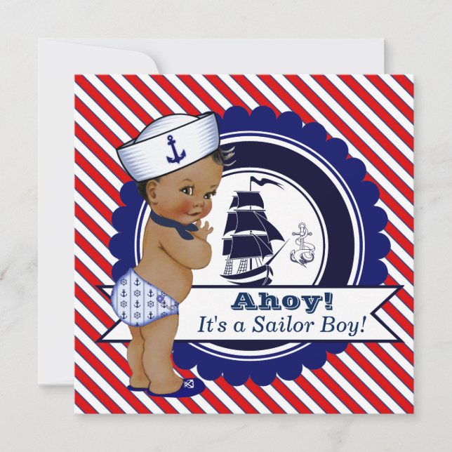 Invitación Chico Afroamericano Cumpleaños Temático Náutico pa (Anverso)