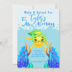 Invitación Chico Ajolote Amarillo Bajo el Agua Fiesta de Cump