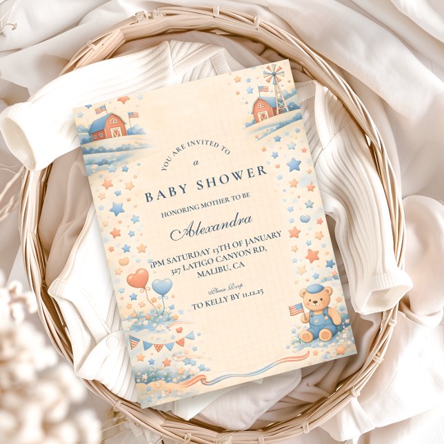 Invitación Chico Americano Cumpleaños Rojo Blanco Azul (Subido por el creador)