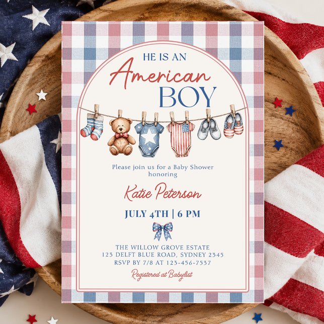 Invitación Chico Americano de Cumpleaños con Ropa Tendida (Subido por el creador)