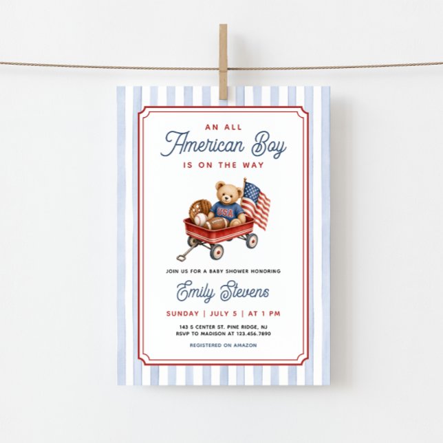 Invitación Chico Americano Patriótico Shower de Bebé (Subido por el creador)