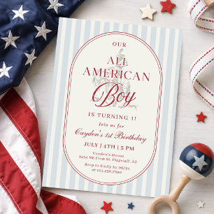 Invitación Chico Americano Rojo Blanco y Azul Cumpleaños 1