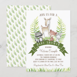 Invitación Chico Animal del Bosque Vegetación Baby Shower