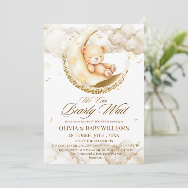 Invitación Chico Apenas Podemos Esperar Baby Shower (Anverso de pie)