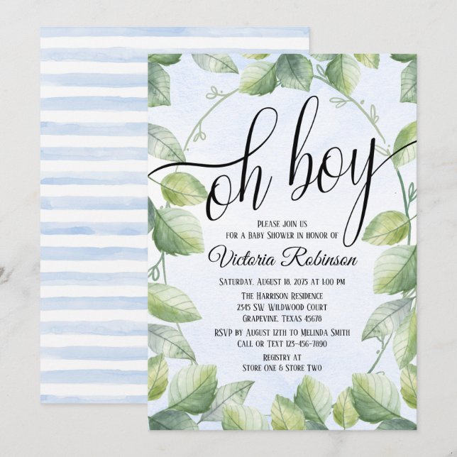 Invitación Chico Aquarela Verde Niño Baby Shower (Anverso / Reverso)