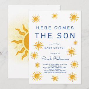 Invitación Chico Aquí Viene El Hijo Baby Shower