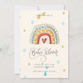 Invitación Chico Arcoíris Bebé Cumple Shower Moderno Beige