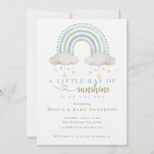 Invitación Chico Arcoíris Boho Azul Sunshine Baby Shower