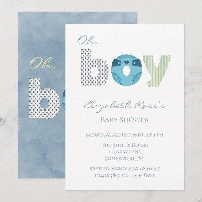 Invitación Chico Azul Aquarela Ducha de Bebé (Anverso / Reverso)