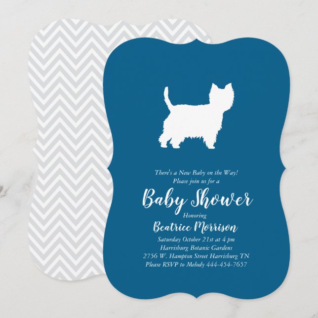 Invitación Chico azul de Baby Shower de perro del territorio  (Anverso / Reverso)