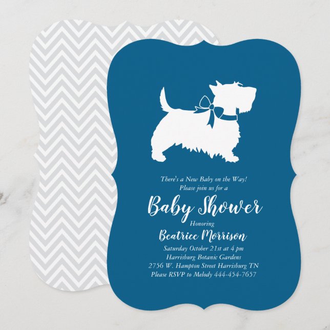 Invitación Chico azul de Baby Shower Terrier de Escocia (Anverso / Reverso)